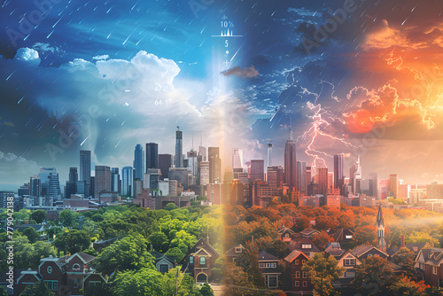 Digital Illustration of Weather Forecast across Urban Cityscape