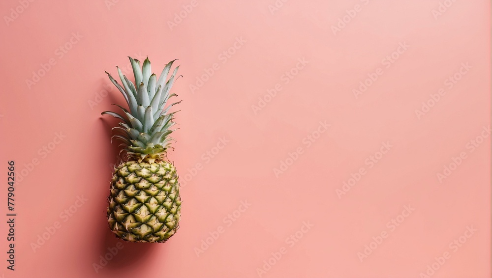 An eye-catching image of a single pineapple against a soft coral background, highlighting its exotic and tropical nature with a contemporary twist