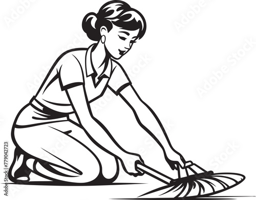 Shine Supreme Female Cleaning Vector Logo Design Gleam Guru Woman Mopping Floor Vector Emblem