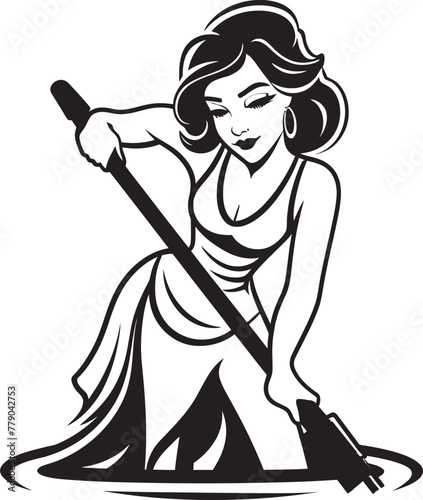 Squeegee Sensation Female Cleaner Vector Logo Emblem Shine Symphony Woman Mopping on Floor Vector Icon