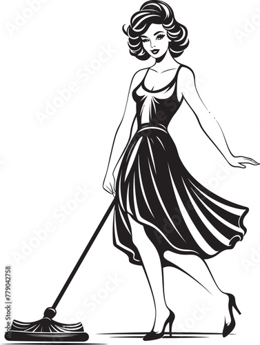 Shine Symphony Woman Mopping on Floor Vector Icon Swab Siren Female Mopping Icon in Vector Art
