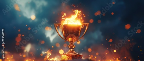 A trophy cup filled with light, illustrating the glow of achievement and the reward of diligence photo