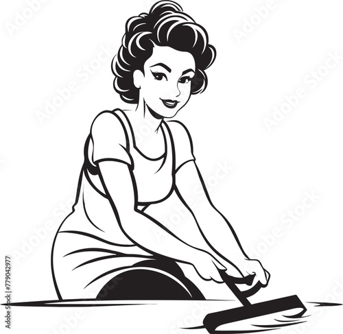 Gleaming Goddess Female Mopping Icon in Vector Design Floor Fairy Cleaning Lady Vector Logo Design