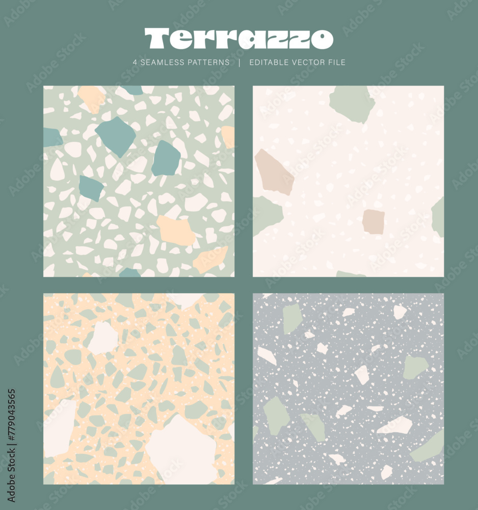 Terrazzo artisan pastel coloured seamless pattern background 4 pack