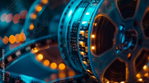 Cinematic Film Reels Close-Up with Ambient Backlight photo