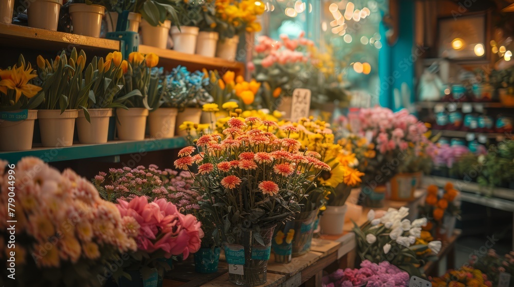 The variety of colorsful flowers are available for sale at the flower shop, customers to choose during special occasions.