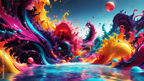 Create an abstract background inspired by the juxtaposition of chaos and harmony, incorporating vibrant splashes of color against a backdrop of serene gradients photo