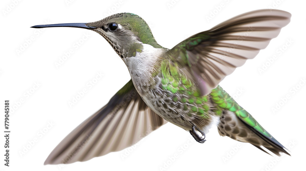 Obraz premium Hummingbird in Flight - Isolated on White Transparent Background, PNG 