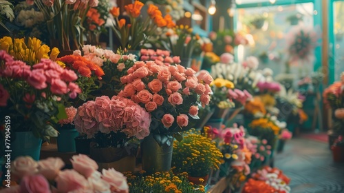 The variety of colorsful flowers are available for sale at the flower shop, customers to choose during special occasions. photo