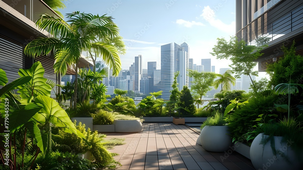 Fototapeta premium City Oasis: Rooftop Garden Retreat./n
