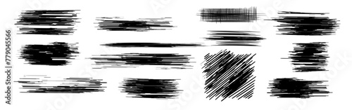 Pencil sketches, hand-drawn scribble shapes, a set of shades drawings, vector design elements, hatching with a pencil in vector shades.