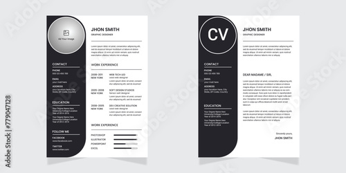 Professional CV resume template design and letterhead / cover letter - vector minimalist