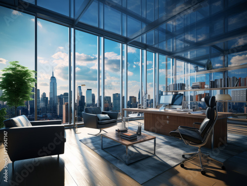 Panoramic city view of modern luxury office