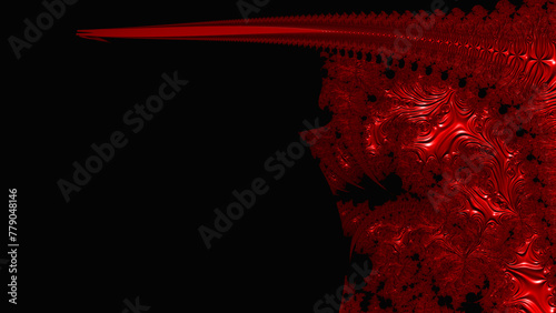 scarlet and bright red complex  pattern on a plain black background as template copy-space design photo