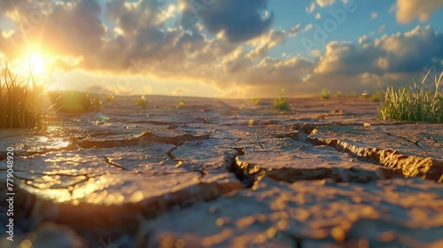 Drought and cracked soil in a dramatic 3D animation, the harsh reality of water scarcity
