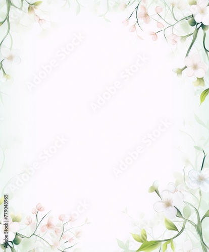 Delicate white and pink flowers frame in watercolor style on a pale green background