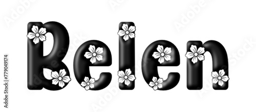 Belen - name black color - written with engraved typical Hawaiian hibiscus flowers- word for websites, e-mail, sublimation greetings, banners, cards, t-shirt, sweatshirt, prints, cricut, silhouette,