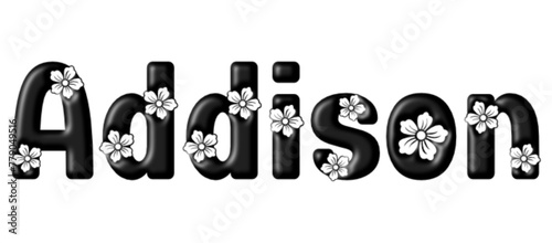 Addison - name black color - written with engraved typical Hawaiian hibiscus flowers- word for websites, e-mail, sublimation greetings, banners, cards, t-shirt, sweatshirt, prints, cricut, silhouette,