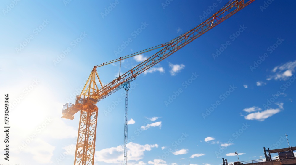 A photo of a construction crane against a clear blue sky A photo of a construction crane against a clear blue sky
