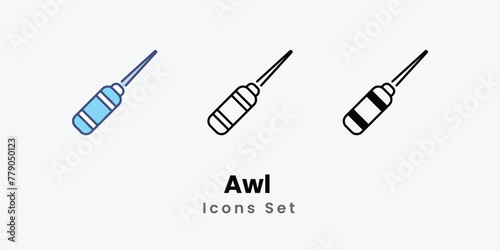 Awl  Icons set thin line and glyph vector icon illustration