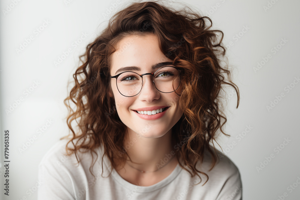Obraz premium Young pretty brunette girl over isolated white background with glasses