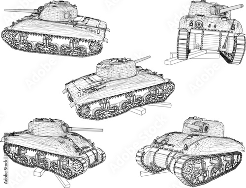 vector design sketch illustration of world war panzer tank fighting vehicle photo