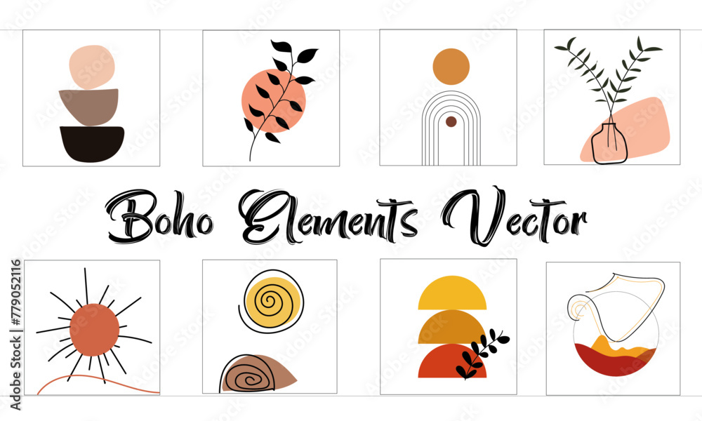 Hand drawn various shapes, Boho Elements Vector Art, Icons, Graphics and doodle objects.