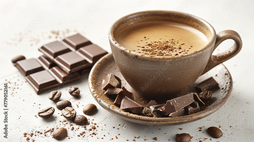 The simplicity of a cup of coffee accompanied by chocolate The simplicity of a cup of coffee accompanied by chocolate