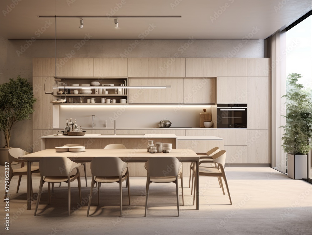 Fototapeta premium Modern multifunctional and practical kitchen design for one family.