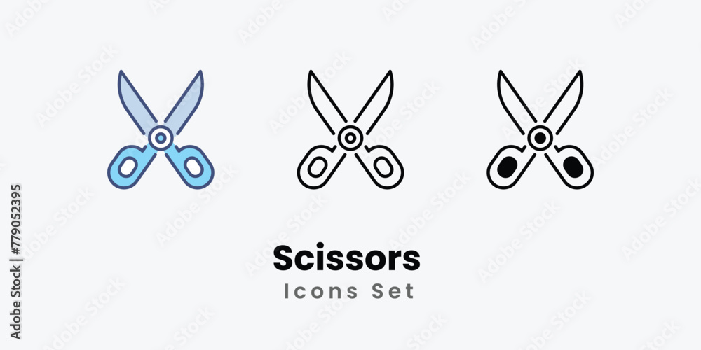 Scissors Icons set thin line and glyph vector icon illustration Scissors Icons set thin line and glyph vector icon illustration