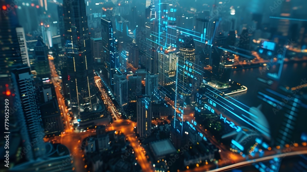 Dazzling Nighttime Cityscape of Illuminated Skyscrapers and Gleaming Infrastructure Dazzling Nighttime Cityscape of Illuminated Skyscrapers and Gleaming Infrastructure