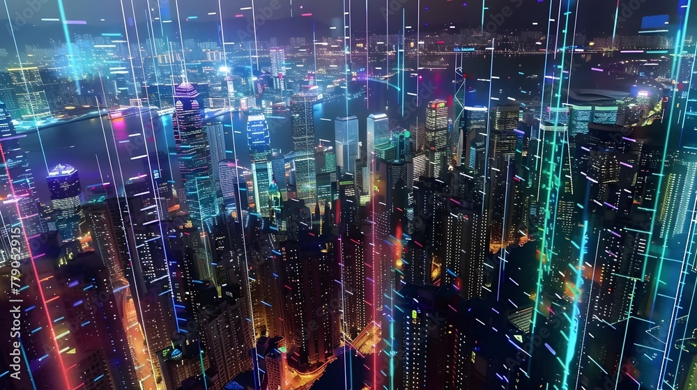 Captivating Cityscape of Glimmering Skyscrapers and Bustling Metropolis at Night