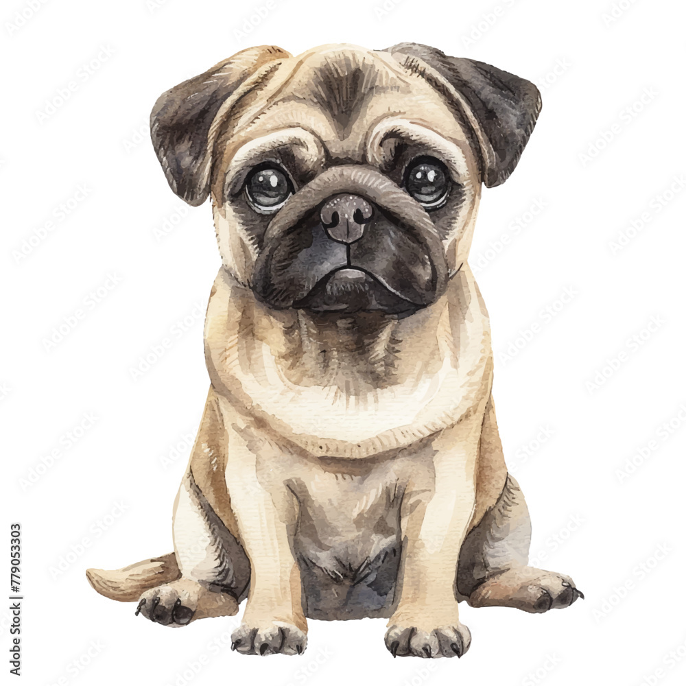 cute pug vector illustration in watercolour style