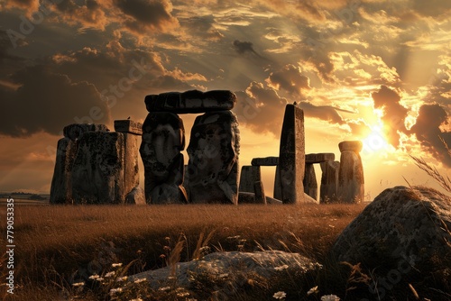 An atmospheric rendering of Stonehenge at summer solstice