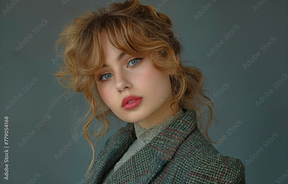 Posing at her full height is a sophisticated young lady dressed in classic attire. Posing at her full height is a sophisticated young lady dressed in classic attire.