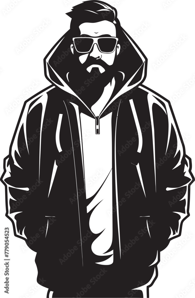 Noir Navigator Urban Man in Hood and Glasses Vector Logo Design Spectral Sleuth Stylish Man in Hood and Glasses Vector Emblem