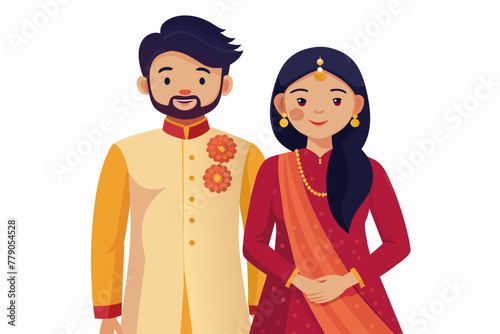 couple kurta pejma indian wedding on white background