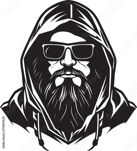 Urban Enigma Hipster Man in Hood and Glasses Vector Logo Design Shadowed Strategist Stylish Man in Hood and Glasses Vector Icon