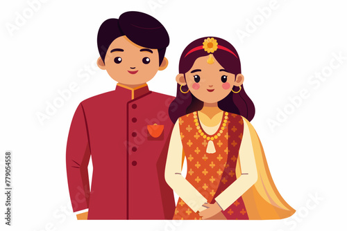 couple kurta pejma indian wedding on white background