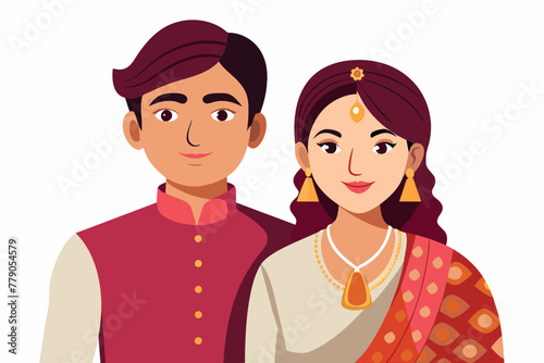 couple kurta pejma indian wedding on white background