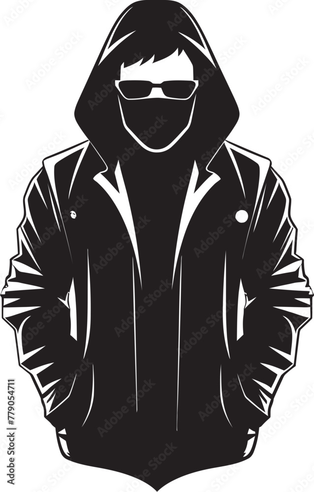 Spectral Sentinel Stylish Man in Hood and Glasses Vector Emblem Shadowed Sleuth Urban Figure with Glasses Vector Logo Design Spectral Sentinel Stylish Man in Hood and Glasses Vector Emblem Shadowed Sleuth Urban Figure with Glasses Vector Logo Design