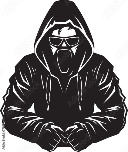 Urban Enigma Hipster Man in Hood and Glasses Vector Icon Spectral Strategist Stylish Man in Hood and Glasses Vector Emblem