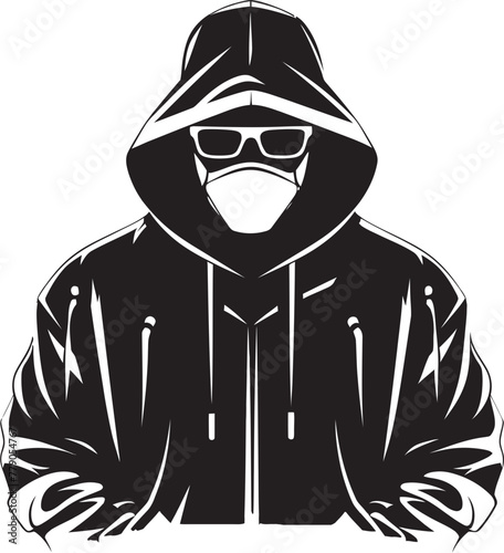 Shadowed Sleuth Urban Figure with Glasses Vector Logo Design Urban Incognito Hipster Man in Hood and Glasses Vector Icon
