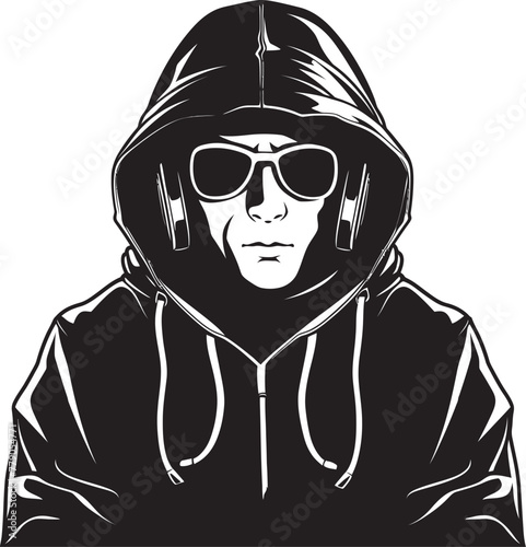 Spectral Strategist Stylish Man in Hood and Glasses Vector Emblem Stealthy Spectacles Urban Figure with Glasses Vector Logo Design