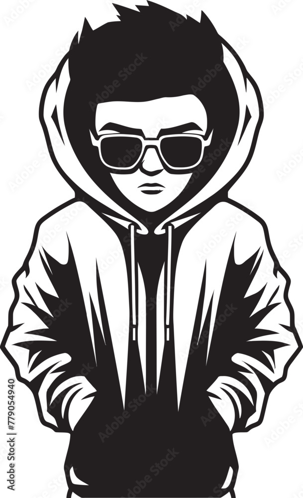 Urban Enigma Hooded Figure with Glasses Vector Icon Noir Visionary Man in Hood and Glasses Logo