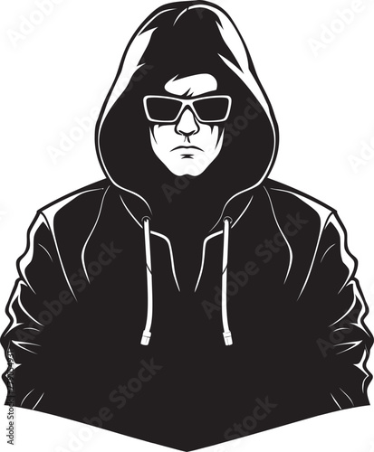 Shadowed Strategist Man in Hood and Glasses Icon Spectral Sleuth Urban Man in Glasses Vector Logo