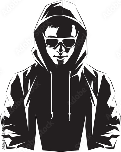 Stealth Sentinel Hooded Man with Glasses Emblem Shadowed Strategist Man in Hood and Glasses Logo