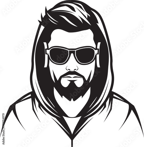 Shadowed Strategist Man in Hood and Glasses Logo Spectral Sleuth Urban Man in Glasses Vector Icon photo