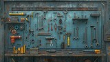 An assortment of hand tools for mechanics shown on a tool board