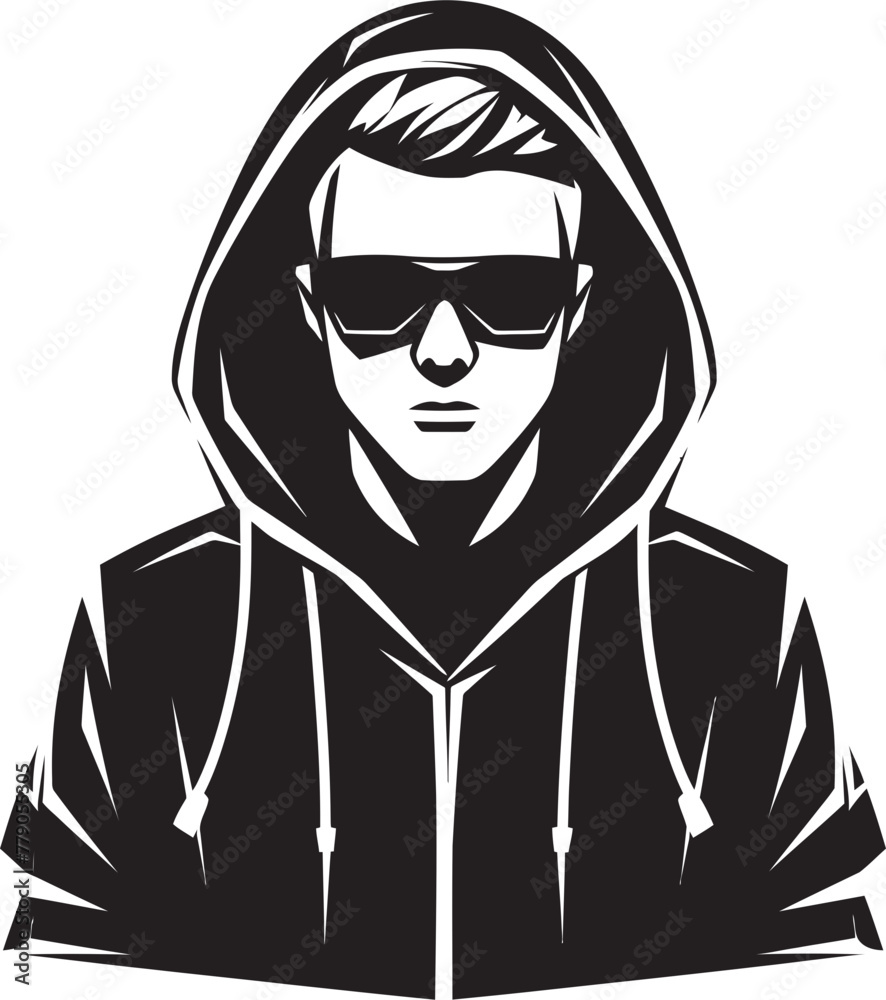 Shadow Guardian Sleek Man in Glasses Vector Emblem Hooded Identity Man in Hoodie Vector Logo Design Icon Shadow Guardian Sleek Man in Glasses Vector Emblem Hooded Identity Man in Hoodie Vector Logo Design Icon